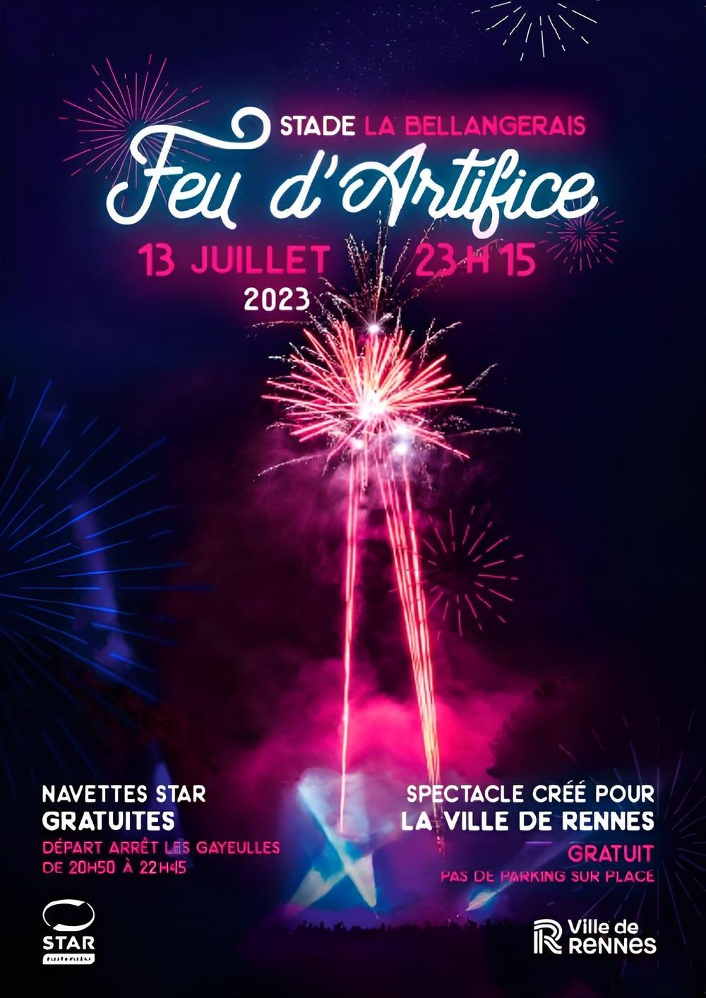 Fête nationale Rennes 2024 feu d'artifice, bal populaire et défilé