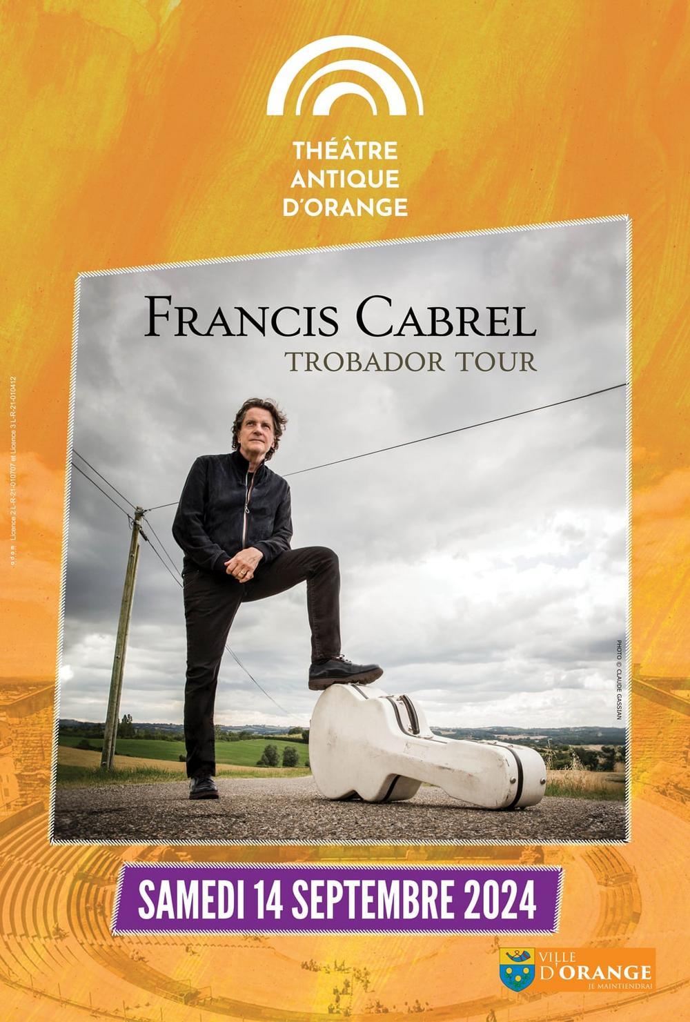 Concert Francis Cabrel à Orange le 14 septembre 2024
