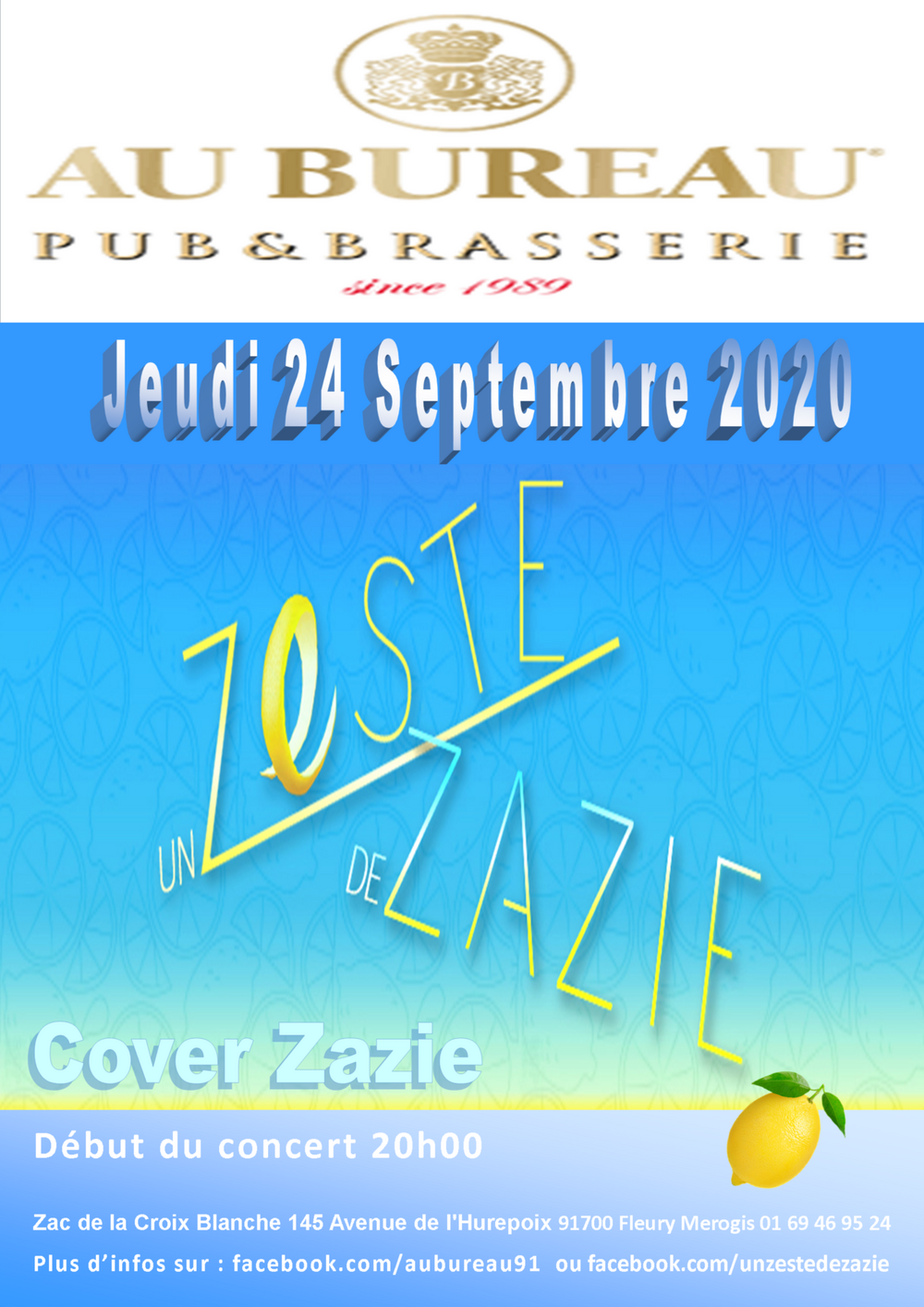Concert Cover Zazie A Fleury Merogis Jeudi 24 Septembre 2020