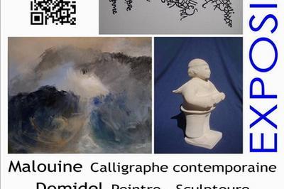 Exposition calligraphie de Malouine et peinture-sculpture de Domidel  la salle du Parc  Barneville Carteret