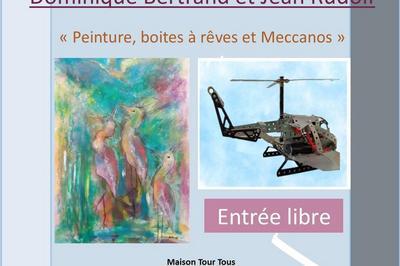Exposition de peintures et boites  rves de Dominique BERTRAND et de meccanos de Jean RUDOLF  Maureillas Las Illas