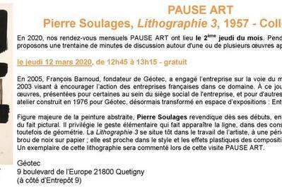 Pause Art  Pierre Soulages, lithographie 3, 1957 - Collection Gotec  Quetigny