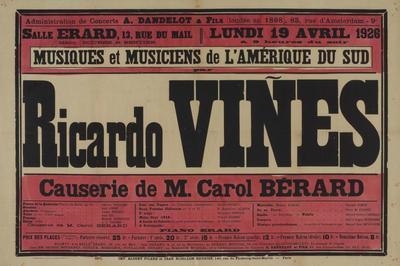 Ricardo Vies en concert : l'affiche musicale  Paris (1897-1936)  Narbonne