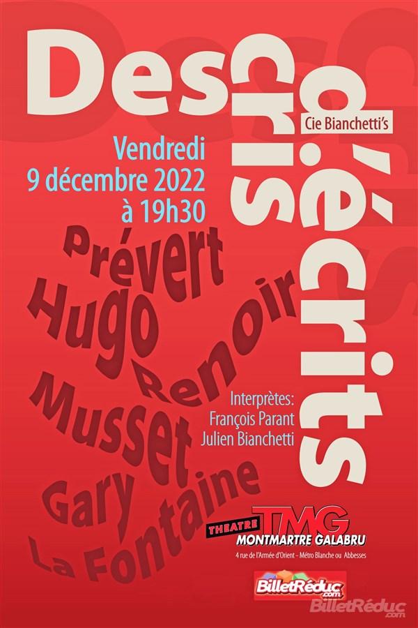 Spectacle Des cris d'écrits à Paris - vendredi 9 décembre 2022