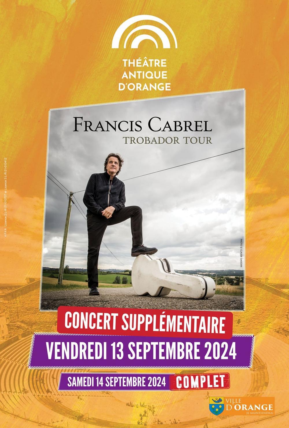 Concert Francis Cabrel à Orange du 13 au 14 septembre 2024
