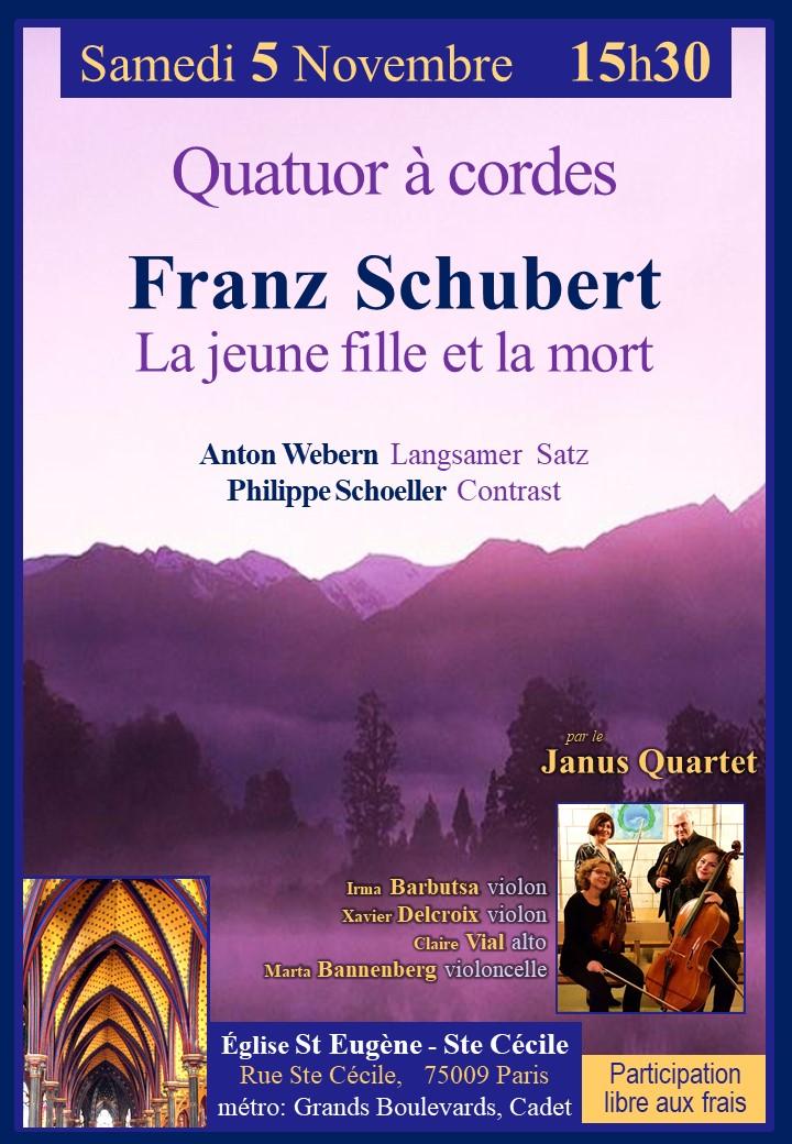Concert Quatuor à cordes Schubert la jeune fille et la mort à Paris samedi 5 novembre 2022